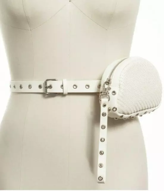 INC INTERNATIONAL CONCEPTS White WOVEN Fanny Pack, Belt Bag Purse SZ L NWT