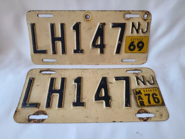 Vintage 1969 1976 New Jersey License Plate Pair 11222