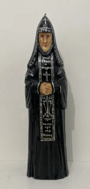 Vintage Sergiev Posad Hand Carved Painted Wooden Russian Priest / Nun Ornament