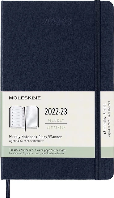 Moleskine 2023 Weekly Notebook Planner 18M Large Sapphire Blue Hard 5 x 8.25