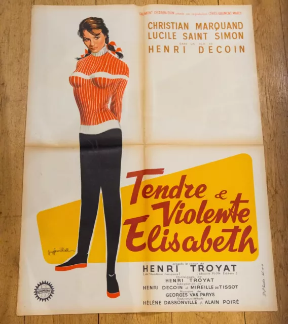 TENDRE ET VIOLENTE ELISABETH Affiche cinéma 60x80 HENRI DECOIN, SAINT-SIMON