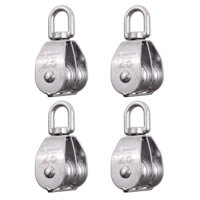 4 Pack M25 Double Pulley Block Stainless Steel 304 Wire Rope Crane Double Wheel