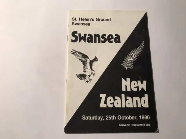 Swansea v New Zealand 1980  Rugby Union programme