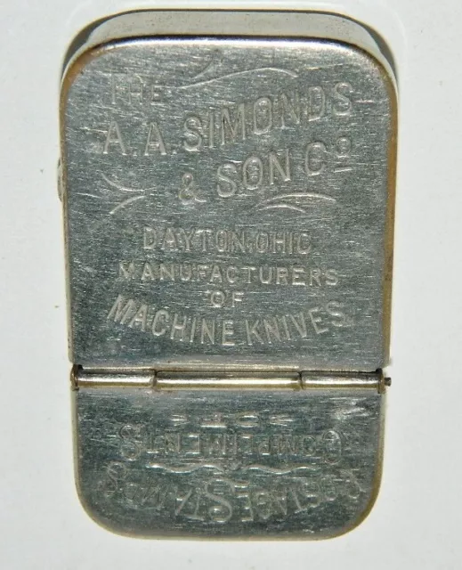 A.a. Simons & Sons Machine Knives Match Safe With Stamp Compartment - Excellent