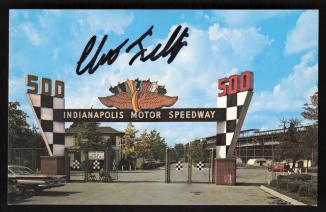 Chet Fillip Signed Indianapolis Motor Speedway INDY 500 Vintage Postcard Auto