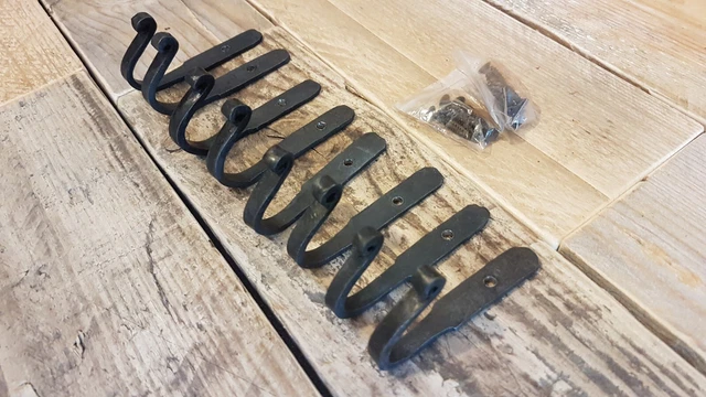 8 X Wrought Iron Hand Forged Old Style Coat Hook Hanger Kitchen Hanging