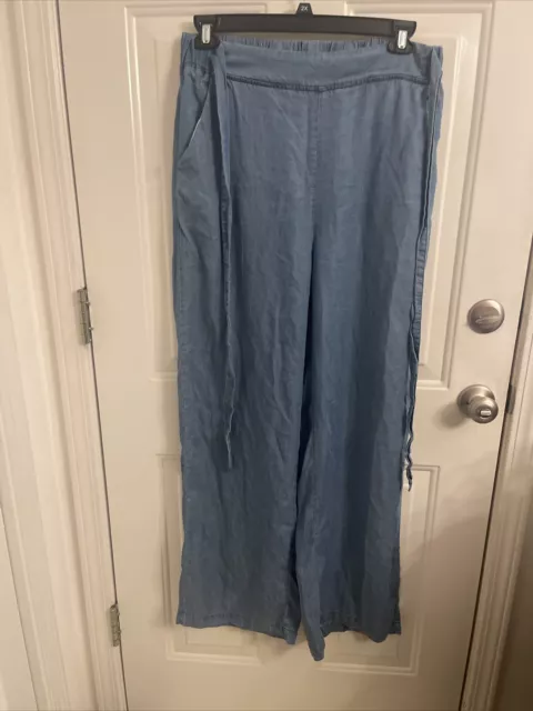 Thread & Supply Blue Denim Pants Wide Leg Paper Bag Waist Belted Womens Size XL