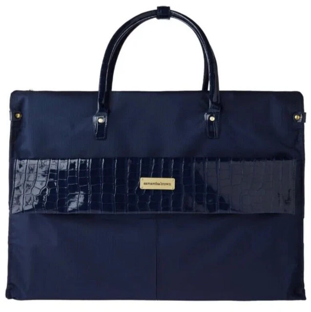 Samantha Brown Croco Detail Large Weekender Travel DUFFLE Luggage Navy NWT