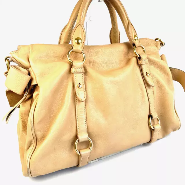 MIU MIU LEATHER Shoulder Bag Beige Brown Authentic /N01-0023 $219.00 ...