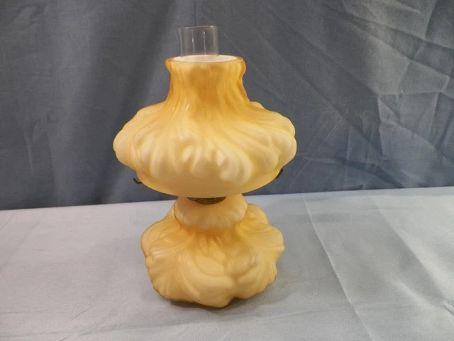 Fenton Satin Honey Amber Overlay Cased Glass Plume Mini Miniature Oil Lamp 10
