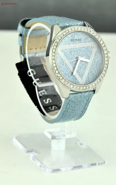 FREE Ship USA Chic Ladies Watch GUESS Blue Leather Classic Steel Women Lovely