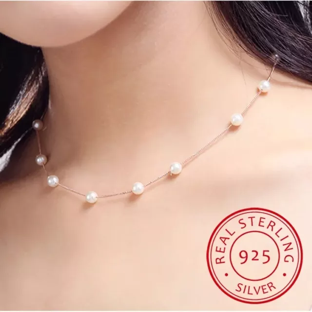 Pearl Necklace Genuine Freshwater Cultured Pearls 925 Sterling Silver White