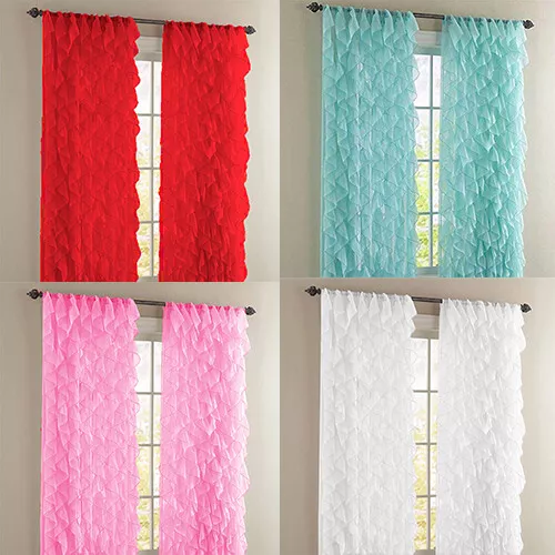 2PC Waterfall Shabby Chic Sheer Ruffled Window Curtain Panel Set