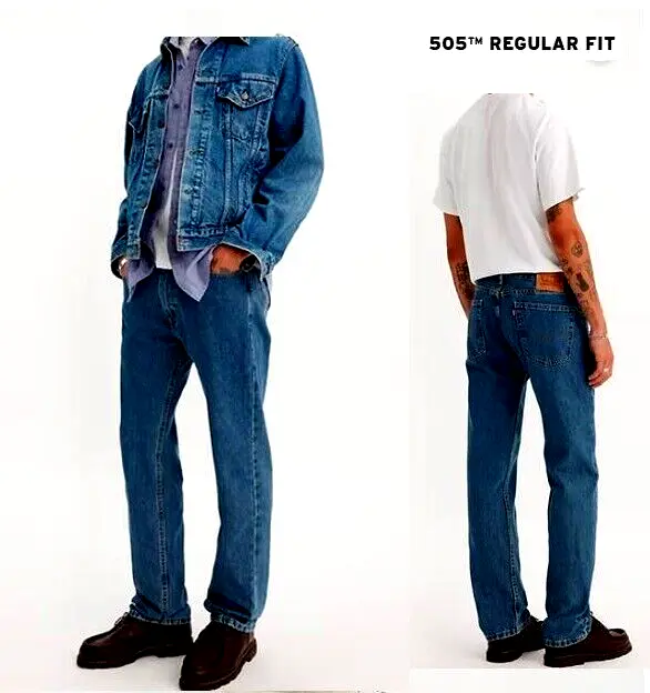 Levis 505 Straight Leg Regular Fit Jeans W38xL30 Medium Dark Wash EUC
