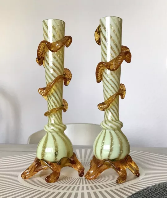 Antik Uranglas 2x Glasvase Vase Jugendstil Kralik & Sohn ? Umfeld Rar