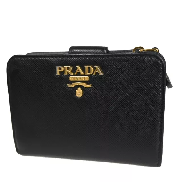 PRADA Logo Saffiano Bifold Wallet Purse Leather Black GHW Italy 04YD997