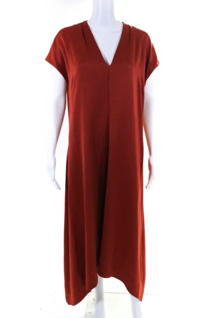 Halston Women's Sleeveless V-Neck Maxi Dress Burnt Orange Size L