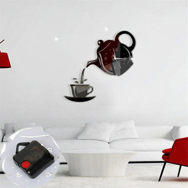 Wall Clock  Acrylic Teapot Coffee Cup Clock  DIY Kitchen Decorative Wall Clock