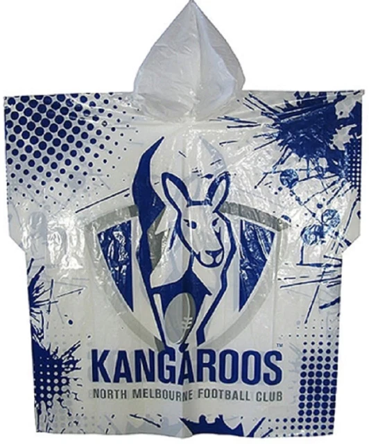 North Melbourne Kangaroos Official AFL Full Print Logo Plastic Poncho Hood