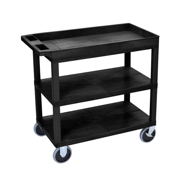 Offex Rolling Mobile Utility Cart Multipurpose Flat Tub Shelf Push Handle Black