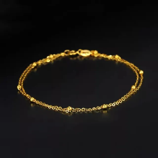 Real Solid 18K Yellow Gold Women O Chain Mini Beads Link Bracelet 6.7"L