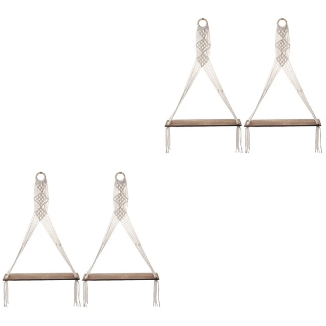 4 Pcs Tapestry Straight Storage Rack Floating Shelves Wood Macrame Shelf Weave