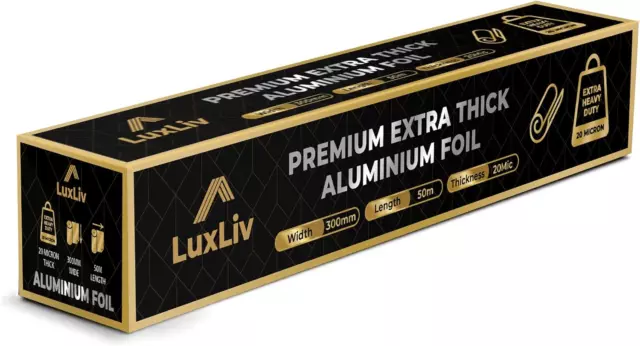 LuxLiv ® 50m Premium Heavy Duty 20 Micron Thick Kitchen Foil Catering Aluminium
