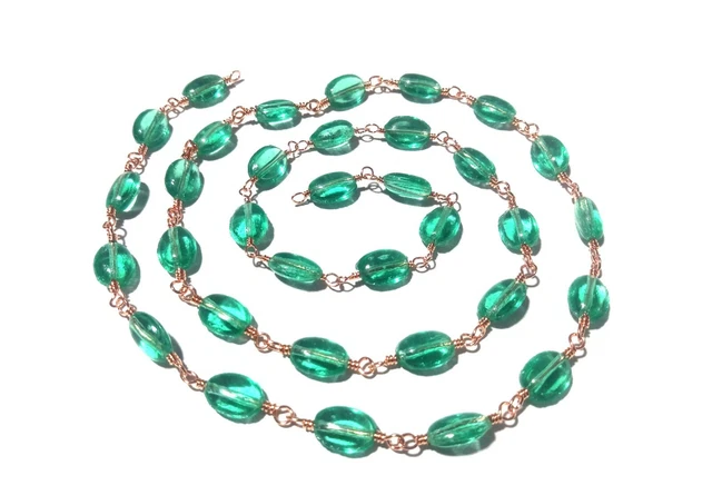 10 Feet Russian Emerald Quartz Oval 5x7mm Hydro Beads, Rosary Rose Gold Wire