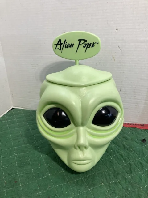 ALIEN POPS GREEN PLASTIC ALIEN HEAD DISPLAY LOLLIPOP CANDY HOLDER 1990's VINTAGE