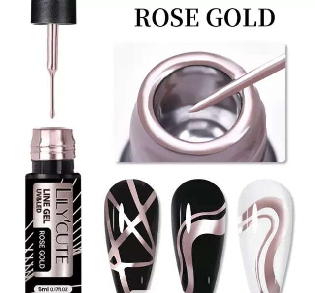 Gel liner Nail Art Metall Chrom Effekt UV LED Rose Gold