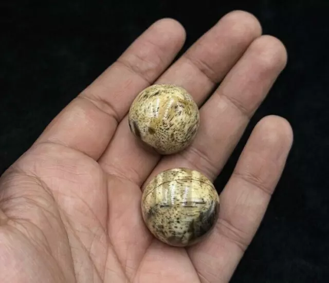 Wonderful Antique Two Big Round Pumtek Beads Very Beautiful From Burma