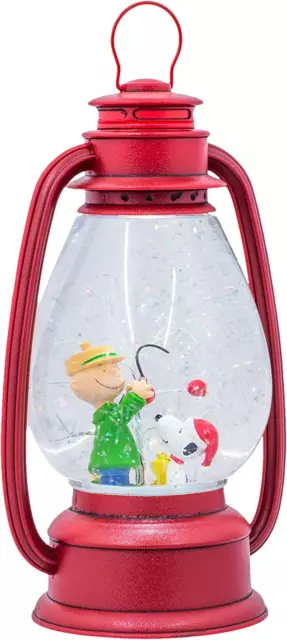 LED Snoopy and Friends Crimson Red 11 X 6 Resin Holiday Snow Globe Swirl Dome
