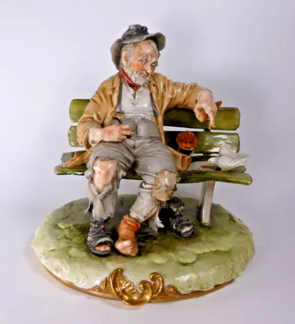 Capodimonte Figure Of Tramp Feeding Birds By Bruno Merli - Gloss