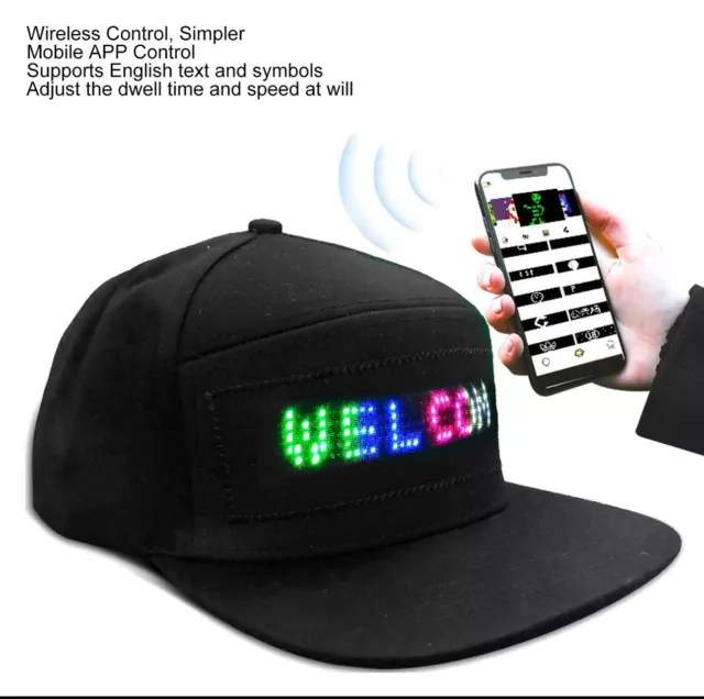 LED Cap Programmable BT APP Control Editable Colorful LED Hat Black For Outdoors