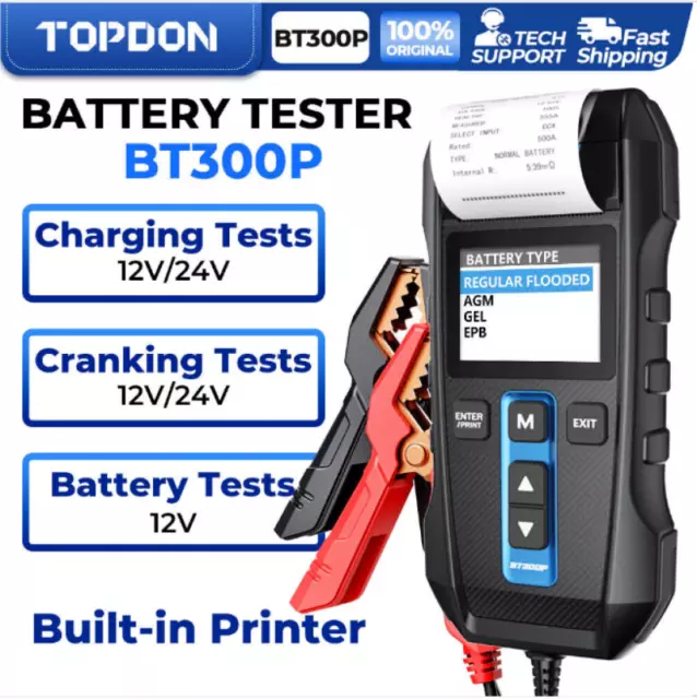 TOPDON BT300P Battery Tester with Printer Battery Load Test Charging Cranking