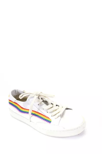 Soludos Womens Leather Rainbow Low Top Sneakers White Size 9