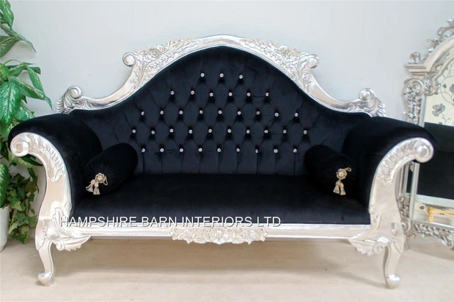 Charles French Silver Louis Cuddler Black Double Ended Medium Chaise Small Sofa