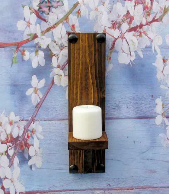 Reclaimed Pair Of Wood Rustic Studded Wall Sconce Candle Holder