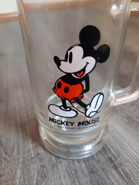 Vintage Mickey Mouse Handled Clear Glass Mug Cup Stein Walt Disney Productions 2