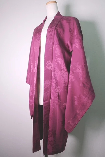 8745K1 Silk Vintage Japanese Kimono Haori Jacket Peony Rinzu Long