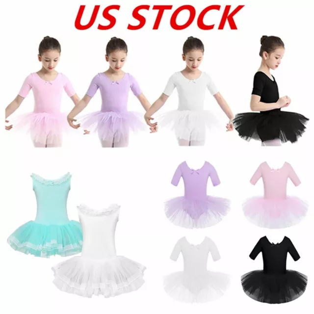 US Kids Girls Ballet Dance Leotard Dress Gymnastics Tutu Dress Ballerina Costume