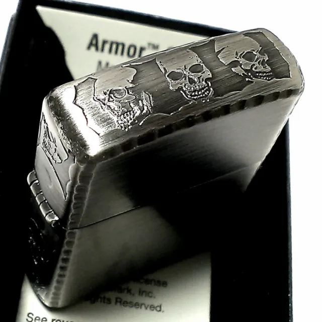 Zippo Oil Lighter Armor Case Skull Antique Silver Serial Number Brass Japan New