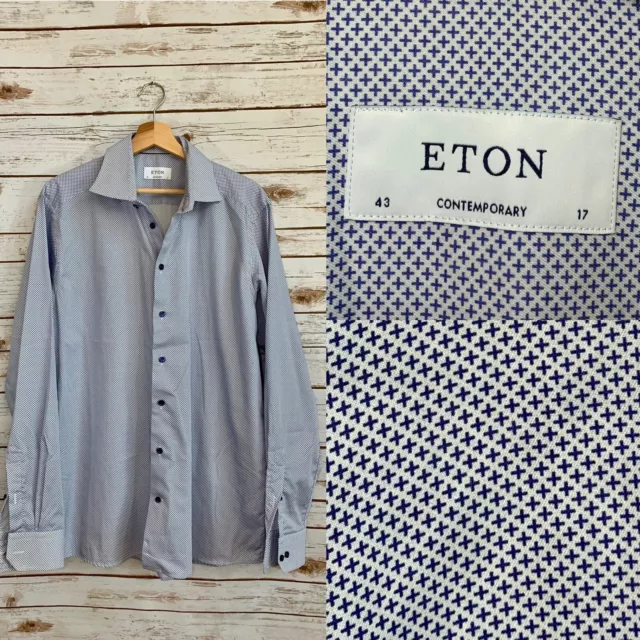 Eton of Sweden Luxury Shirt Contemporary Fit Micro Plus Print Sz 43 17 HTF!!