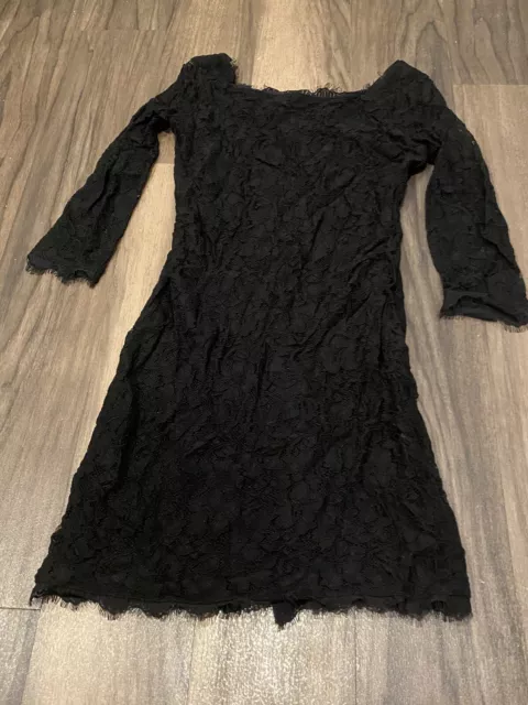 Diane Von Furstenberg Zarita Black Lace Cocktail Party Dress Size 4 Sheath