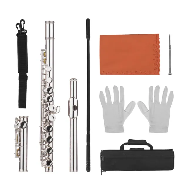 16 Holes Closed Hole Flute C Key Cupronickel Woodwind Instrument with Carry Bag