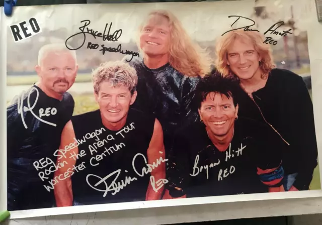 VINTAGE REO SPEEDWAGON BAND POSTER 24"x36” SIGNED BY BRUCE HALL DAVE AMATO
