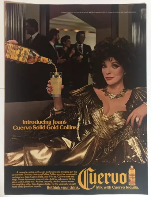 Joan Collins Jose Cuervo Solid Gold Tequila 1987 Vintage Print Ad 8x11 Inches