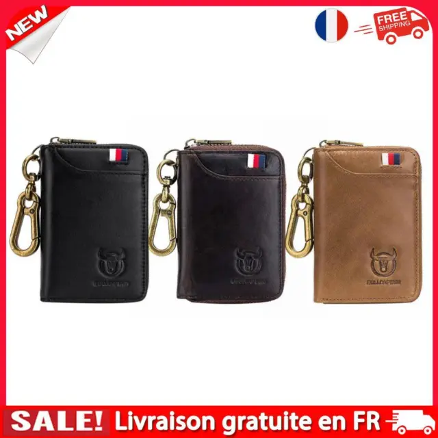 Card Holder Keychain Men Soft Leather Coin Purse Zipper Wallet