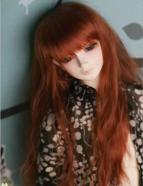 1/3 8-9" BJD Doll Wig Red Brown Auburn Curly Curls Wavy Fluffy Hair Long U-pn 2