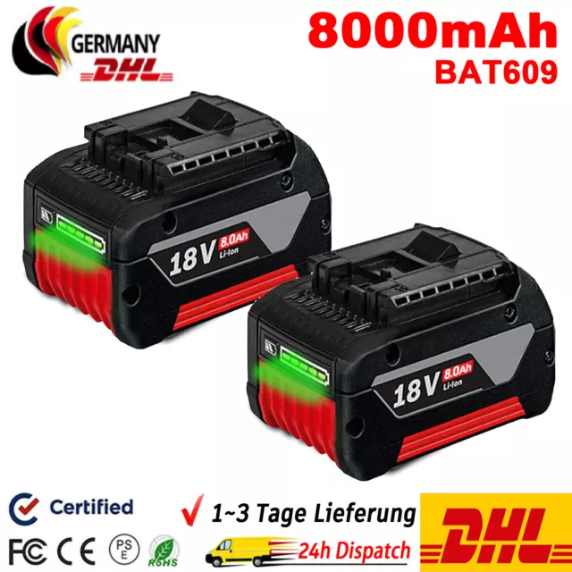 2X 8000mAh Akku für Bosch 18V Professional GSR GSB GBA BAT618 BAT609 BAT620 NEU